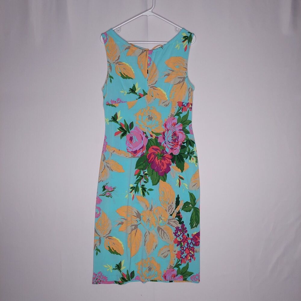 BCBG Dress Large Sleeveless Empire Stretch Midi Tropical Floral Keyhole Y2K Vtg